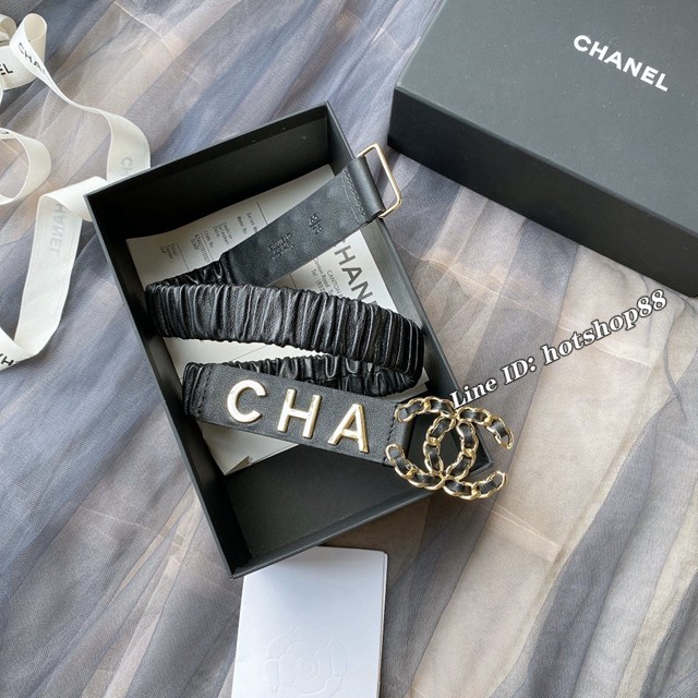 Chanel經典款女士皮帶 香奈兒cc經典logo扣精品彈力扣腰帶  jjp1155